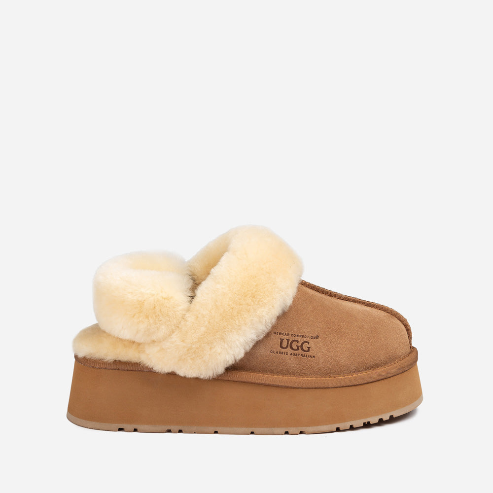 Ugg Platform Slipper (Elastic Logo & Wool Strap) 4.5cm (Detachable Feature)(Water Resistant)-LADIES UGG-PEROZ Accessories