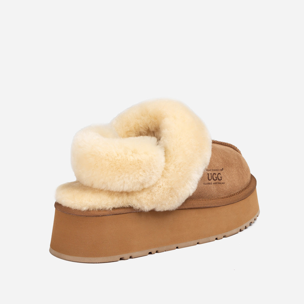 Ugg Platform Slipper (Elastic Logo & Wool Strap) 4.5cm (Detachable Feature)(Water Resistant)-LADIES UGG-PEROZ Accessories