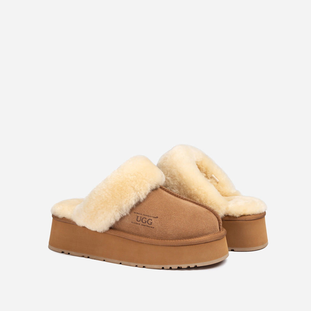Ugg Platform Slipper (Elastic Logo & Wool Strap) 4.5cm (Detachable Feature)(Water Resistant)-LADIES UGG-PEROZ Accessories