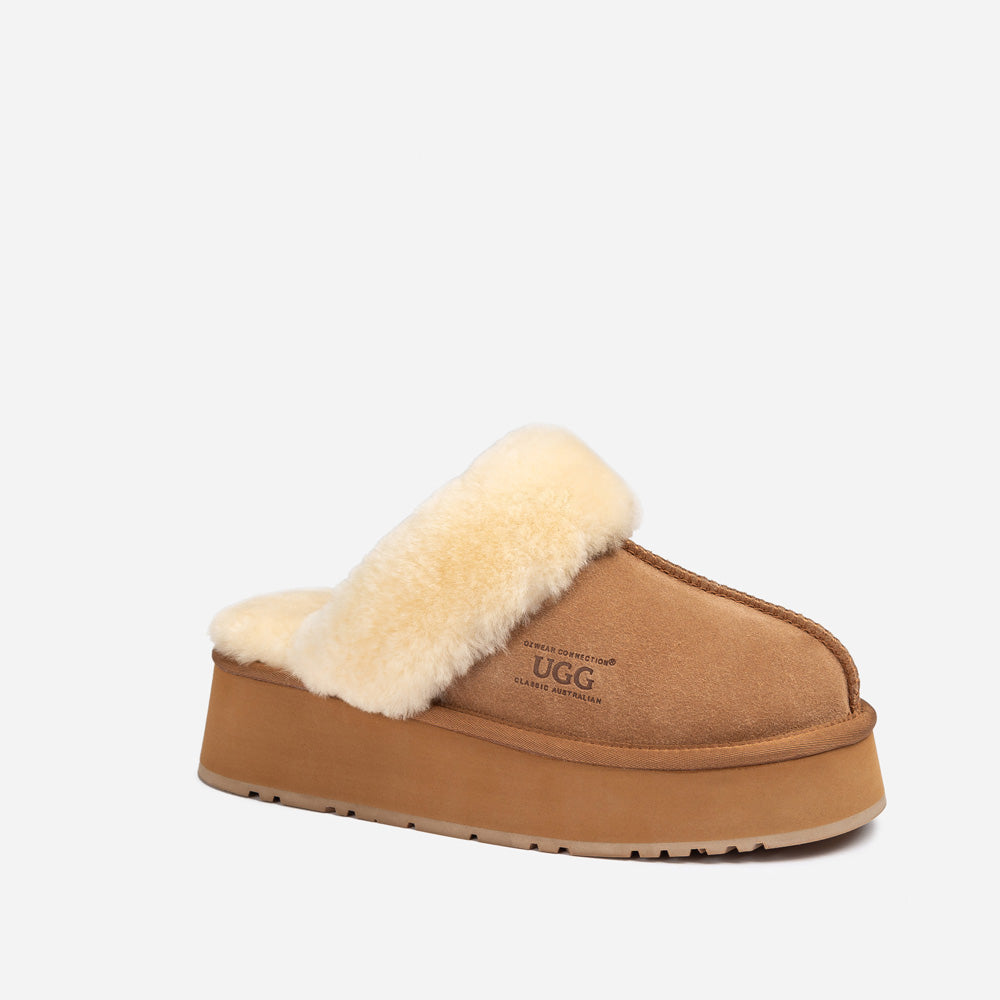 Ugg Platform Slipper (Elastic Logo & Wool Strap) 4.5cm (Detachable Feature)(Water Resistant)-LADIES UGG-PEROZ Accessories