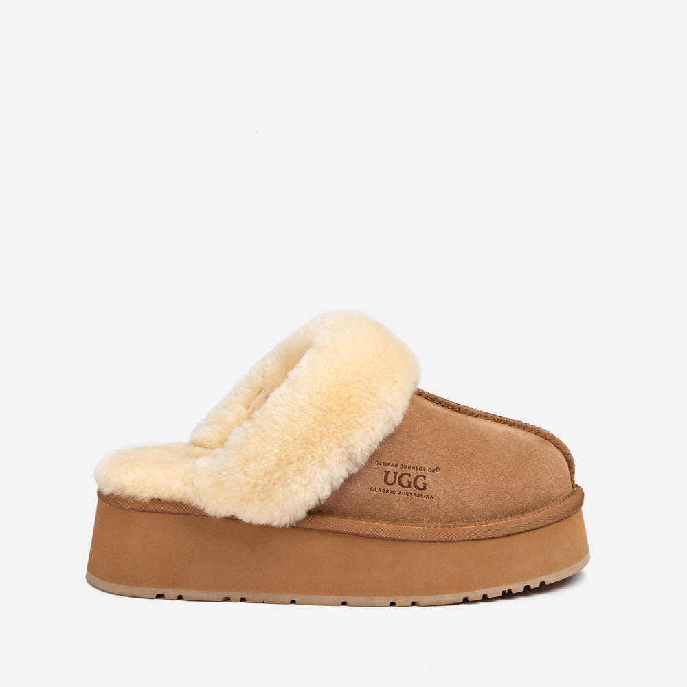Ugg Platform Slipper (Elastic Logo & Wool Strap) 4.5cm (Detachable Feature)(Water Resistant)-LADIES UGG-PEROZ Accessories