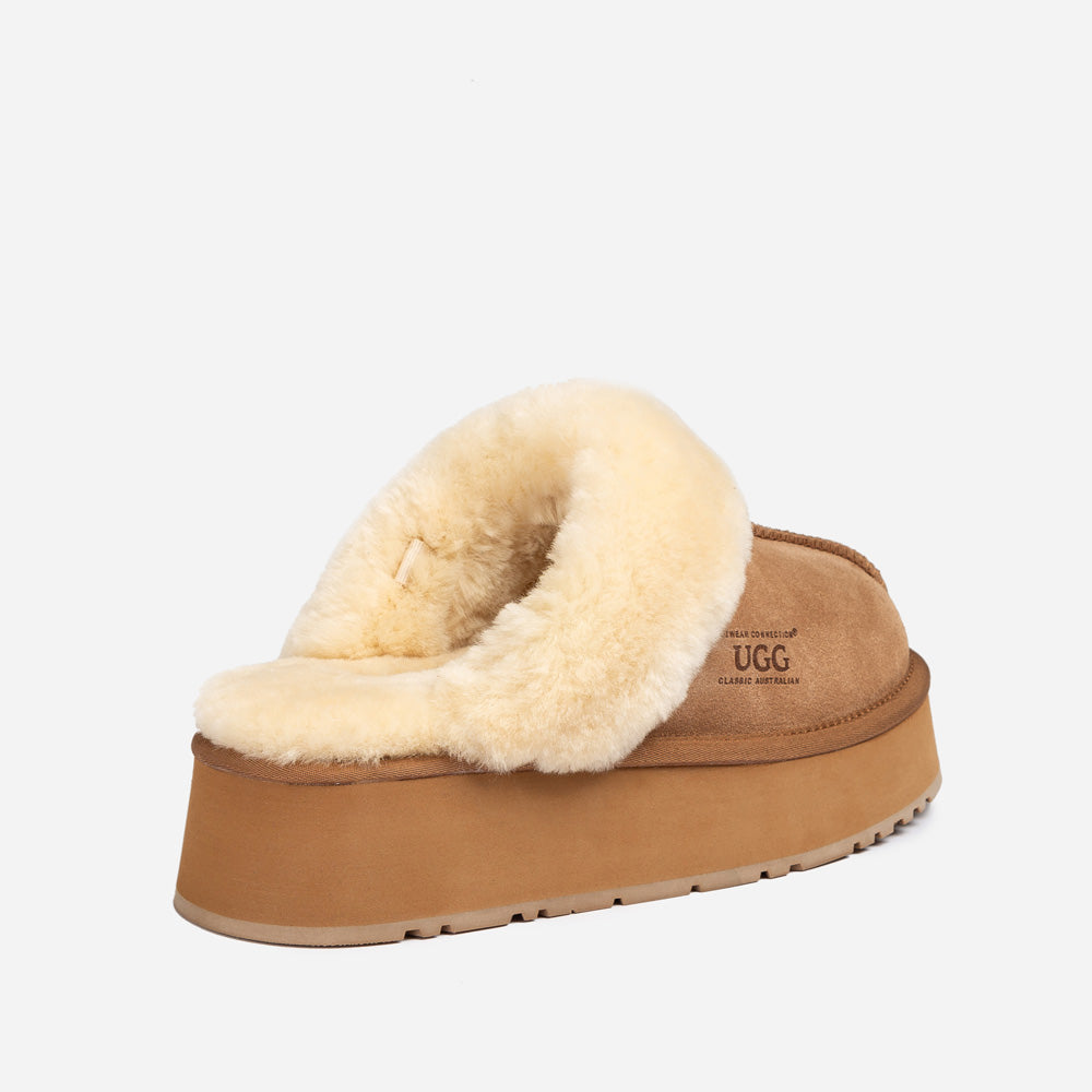 Ugg Platform Slipper (Elastic Logo & Wool Strap) 4.5cm (Detachable Feature)(Water Resistant)-LADIES UGG-PEROZ Accessories