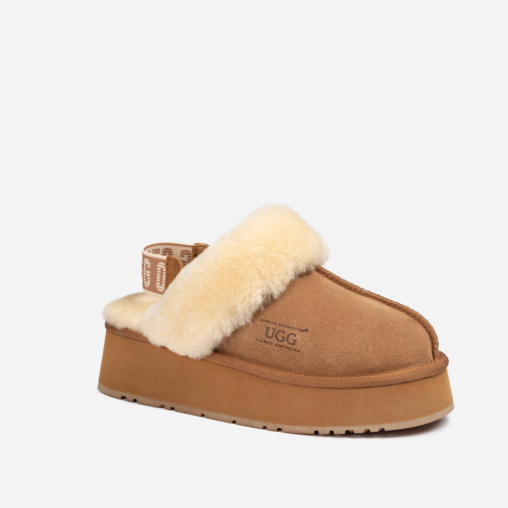 Ugg Platform Slipper (Elastic Logo & Wool Strap) 4.5cm (Detachable Feature)(Water Resistant)-LADIES UGG-PEROZ Accessories