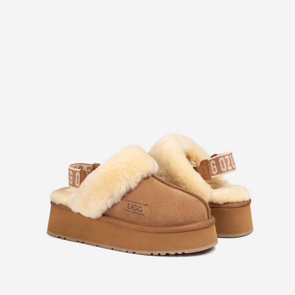 Ugg Platform Slipper (Elastic Logo & Wool Strap) 4.5cm (Detachable Feature)(Water Resistant)-LADIES UGG-PEROZ Accessories
