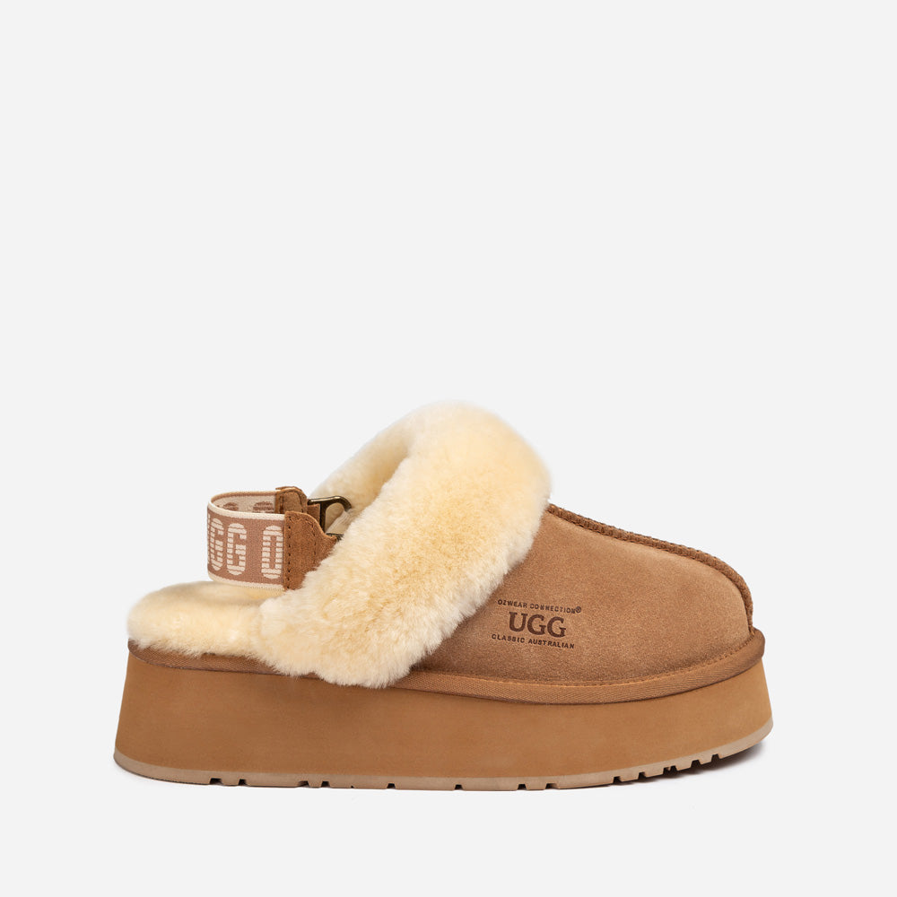 Ugg Platform Slipper (Elastic Logo & Wool Strap) 4.5cm (Detachable Feature)(Water Resistant)-LADIES UGG-PEROZ Accessories