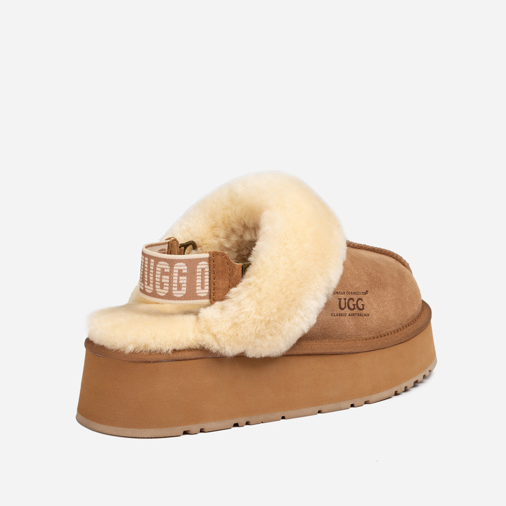 Ugg Platform Slipper (Elastic Logo & Wool Strap) 4.5cm (Detachable Feature)(Water Resistant)-LADIES UGG-PEROZ Accessories