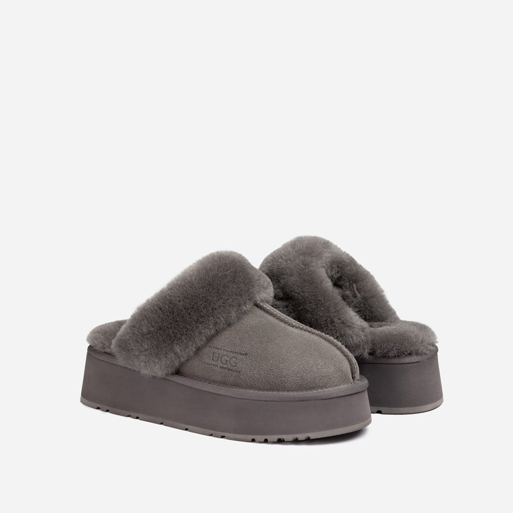 Ugg Platform Slipper (Elastic Logo & Wool Strap) 4.5cm (Detachable Feature)(Water Resistant)-LADIES UGG-PEROZ Accessories