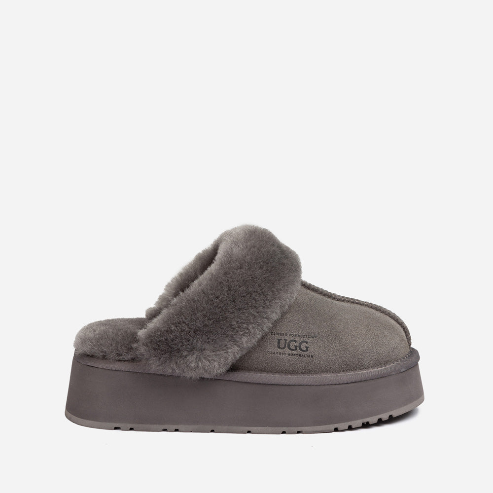 Ugg Platform Slipper (Elastic Logo & Wool Strap) 4.5cm (Detachable Feature)(Water Resistant)-LADIES UGG-PEROZ Accessories