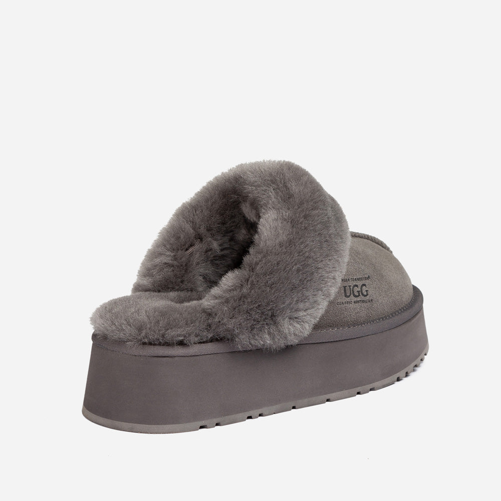 Ugg Platform Slipper (Elastic Logo & Wool Strap) 4.5cm (Detachable Feature)(Water Resistant)-LADIES UGG-PEROZ Accessories