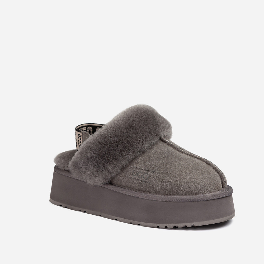 Ugg Platform Slipper (Elastic Logo & Wool Strap) 4.5cm (Detachable Feature)(Water Resistant)-LADIES UGG-PEROZ Accessories