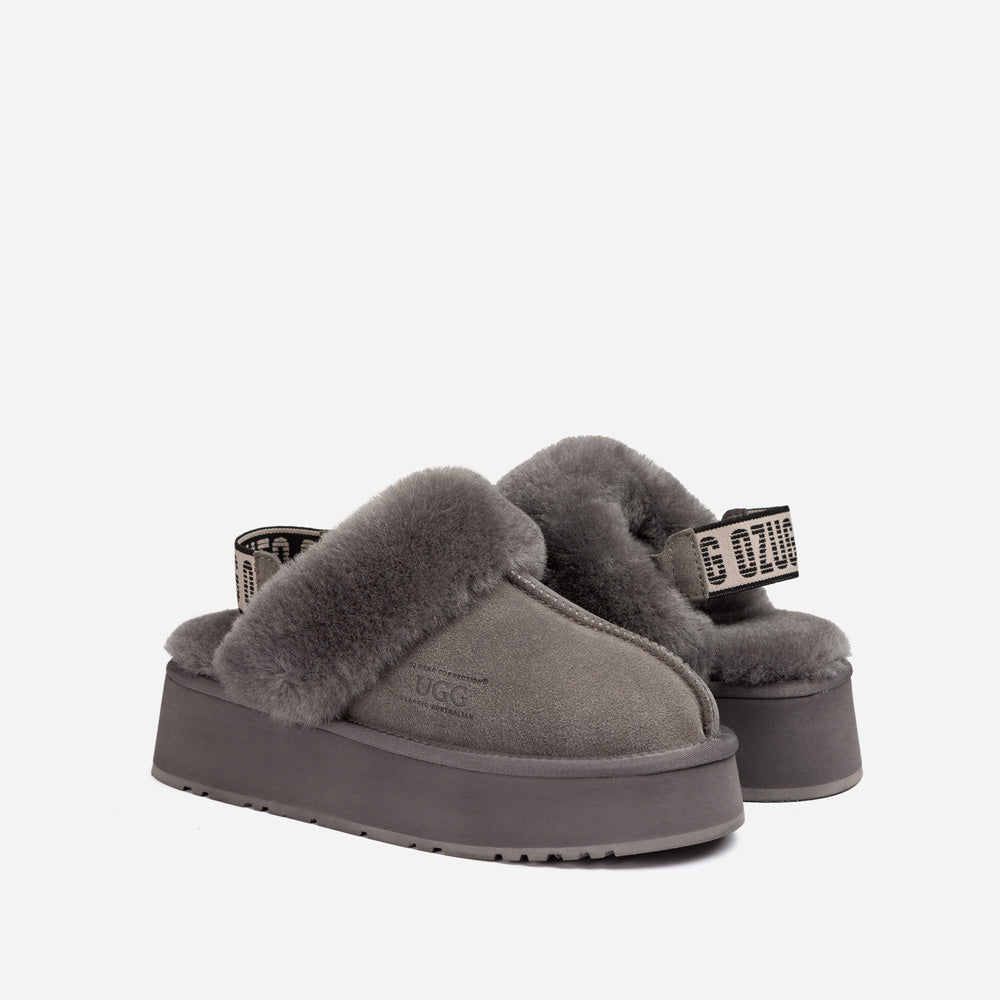 Ugg Platform Slipper (Elastic Logo & Wool Strap) 4.5cm (Detachable Feature)(Water Resistant)-LADIES UGG-PEROZ Accessories