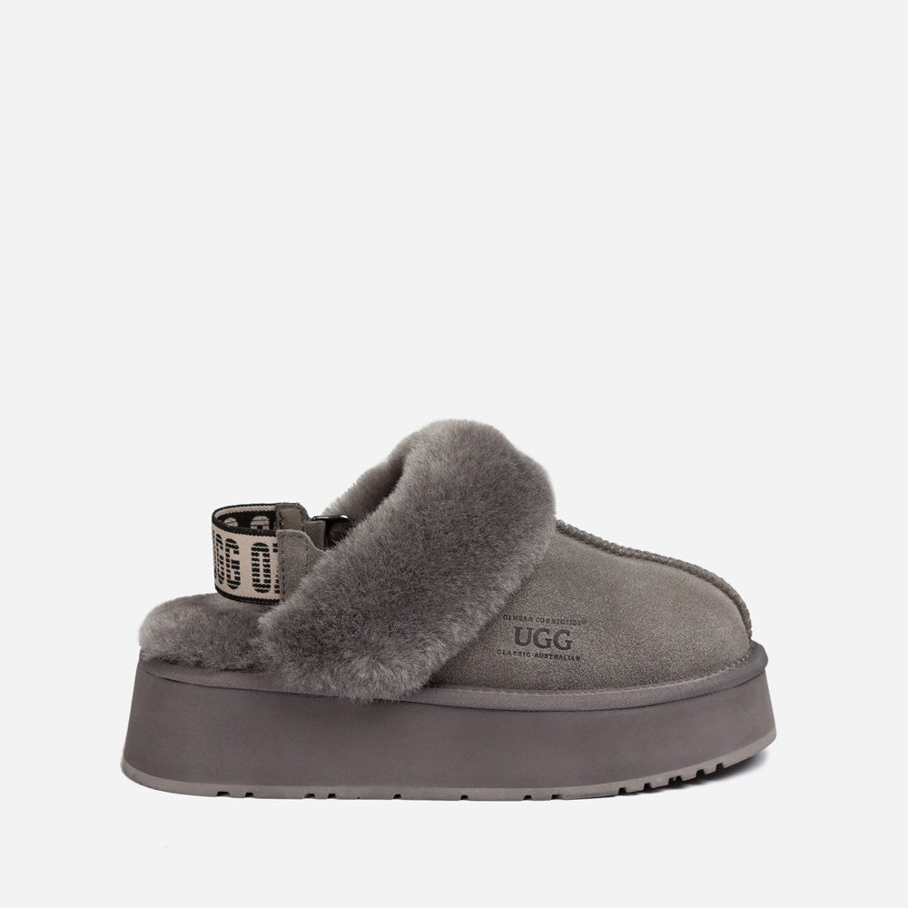 Ugg Platform Slipper (Elastic Logo & Wool Strap) 4.5cm (Detachable Feature)(Water Resistant)-LADIES UGG-PEROZ Accessories