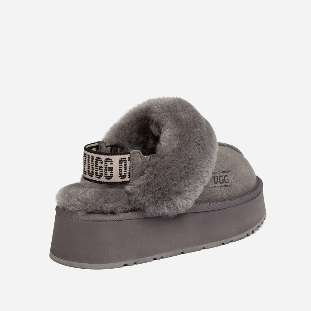 Ugg Platform Slipper (Elastic Logo & Wool Strap) 4.5cm (Detachable Feature)(Water Resistant)-LADIES UGG-PEROZ Accessories