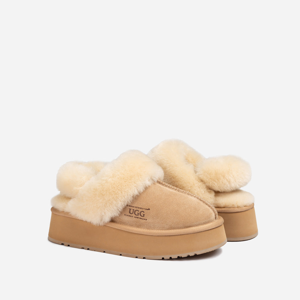Ugg Platform Slipper (Elastic Logo & Wool Strap) 4.5cm (Detachable Feature)(Water Resistant)-LADIES UGG-PEROZ Accessories