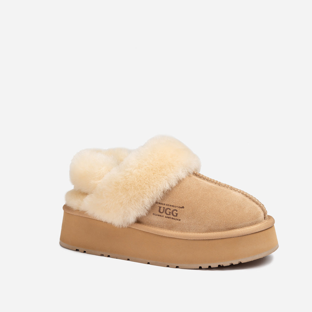 Ugg Platform Slipper (Elastic Logo & Wool Strap) 4.5cm (Detachable Feature)(Water Resistant)-LADIES UGG-PEROZ Accessories