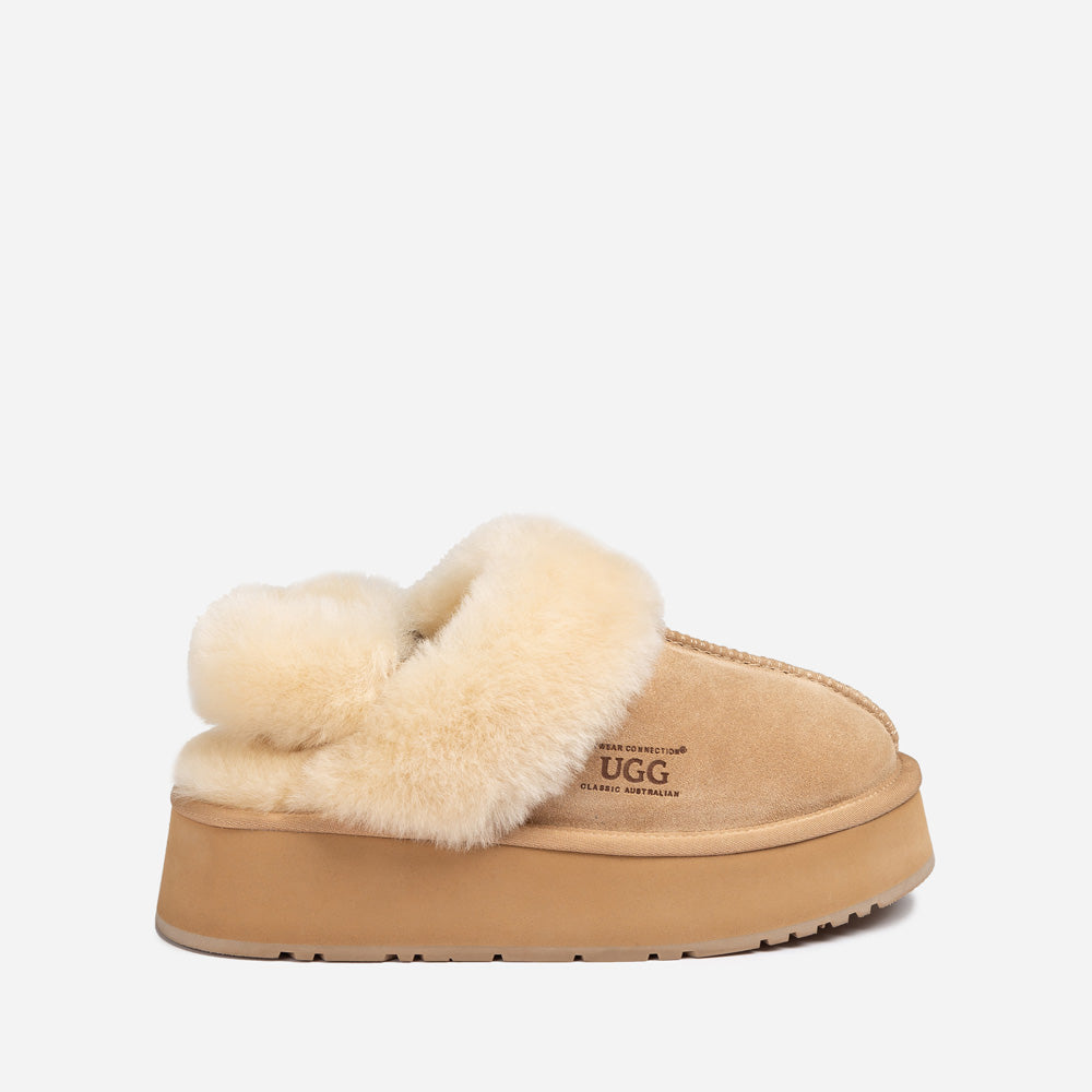 Ugg Platform Slipper (Elastic Logo & Wool Strap) 4.5cm (Detachable Feature)(Water Resistant)-LADIES UGG-PEROZ Accessories