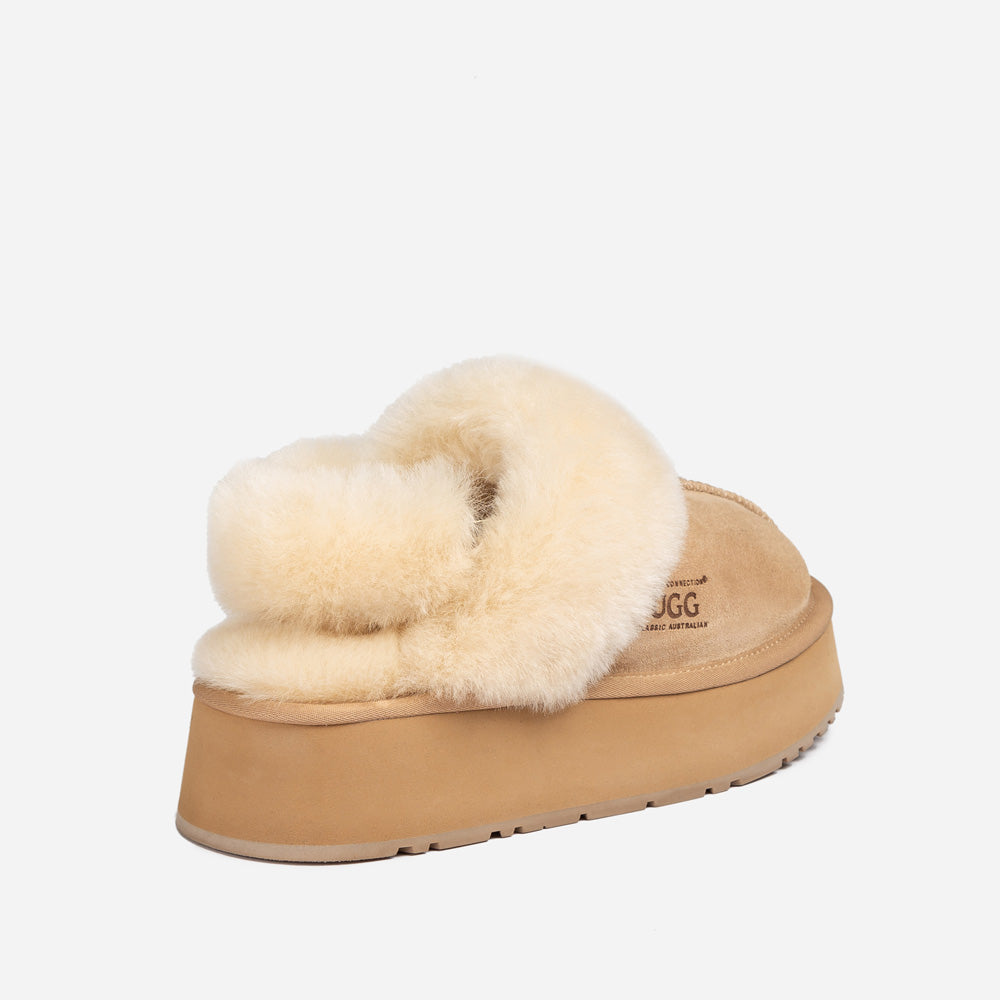 Ugg Platform Slipper (Elastic Logo & Wool Strap) 4.5cm (Detachable Feature)(Water Resistant)-LADIES UGG-PEROZ Accessories