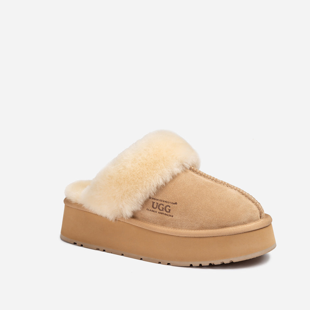 Ugg Platform Slipper (Elastic Logo & Wool Strap) 4.5cm (Detachable Feature)(Water Resistant)-LADIES UGG-PEROZ Accessories