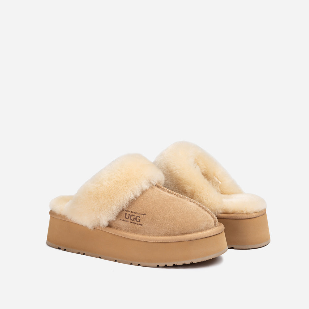 Ugg Platform Slipper (Elastic Logo & Wool Strap) 4.5cm (Detachable Feature)(Water Resistant)-LADIES UGG-PEROZ Accessories