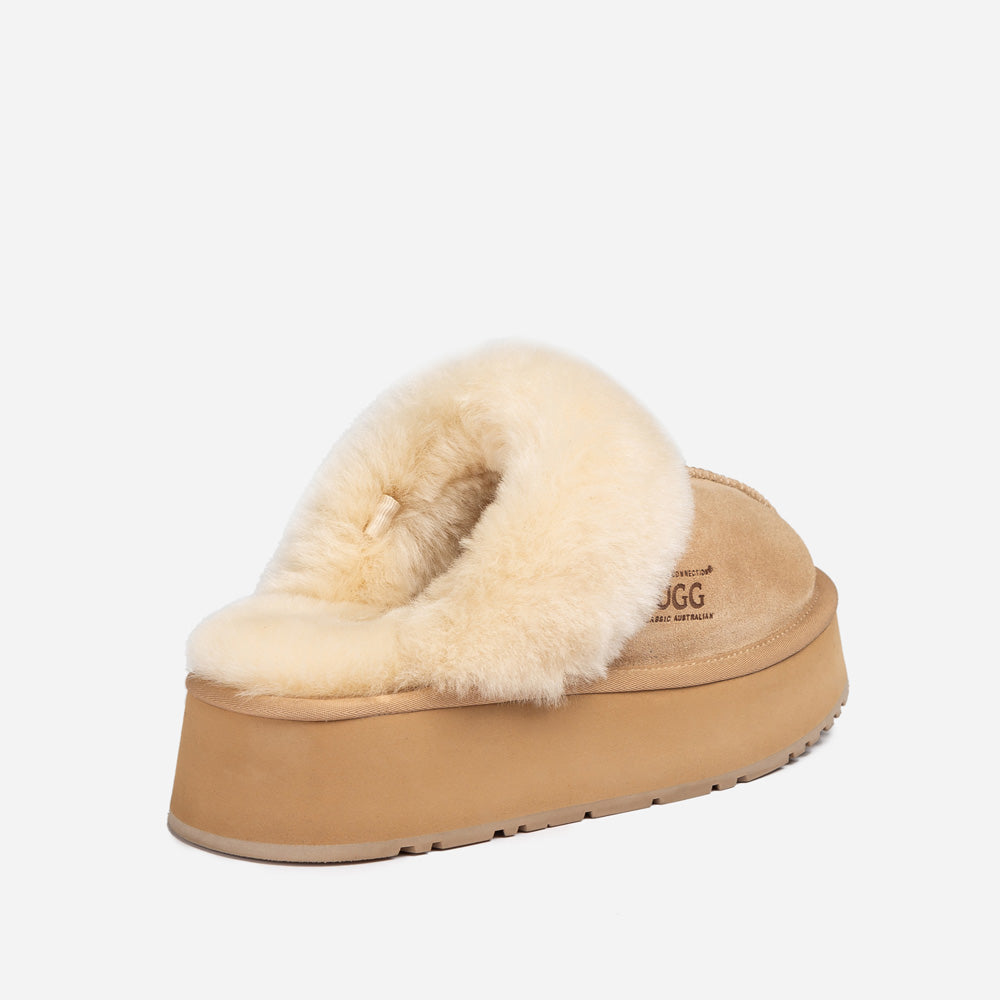 Ugg Platform Slipper (Elastic Logo & Wool Strap) 4.5cm (Detachable Feature)(Water Resistant)-LADIES UGG-PEROZ Accessories