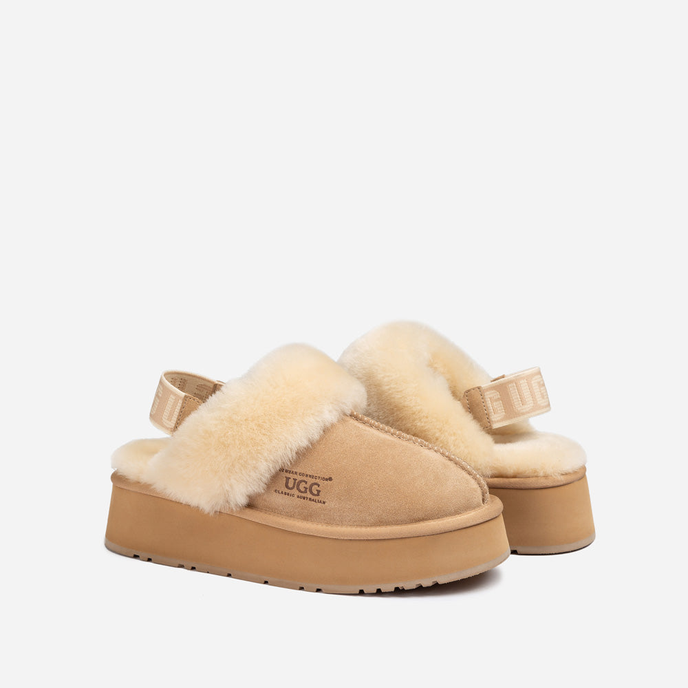 Ugg Platform Slipper (Elastic Logo & Wool Strap) 4.5cm (Detachable Feature)(Water Resistant)-LADIES UGG-PEROZ Accessories