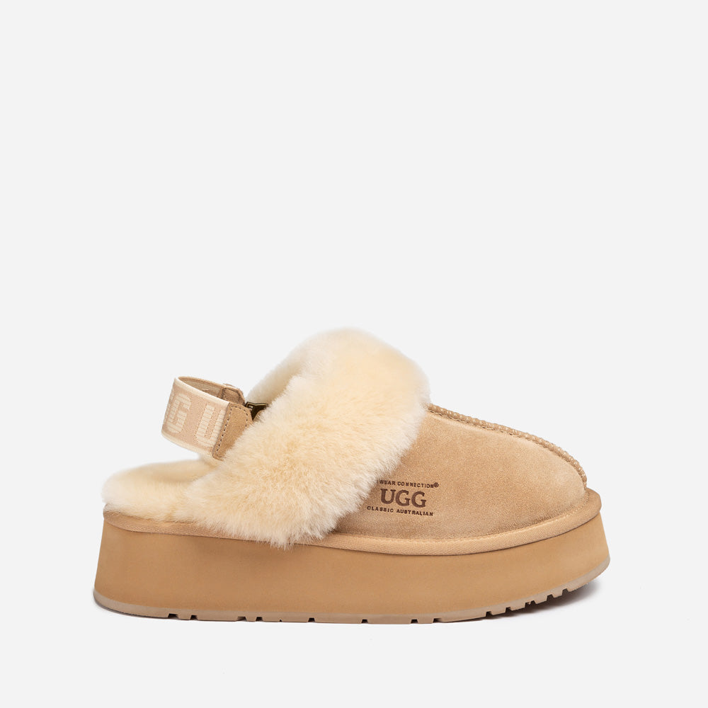 Ugg Platform Slipper (Elastic Logo & Wool Strap) 4.5cm (Detachable Feature)(Water Resistant)-LADIES UGG-PEROZ Accessories