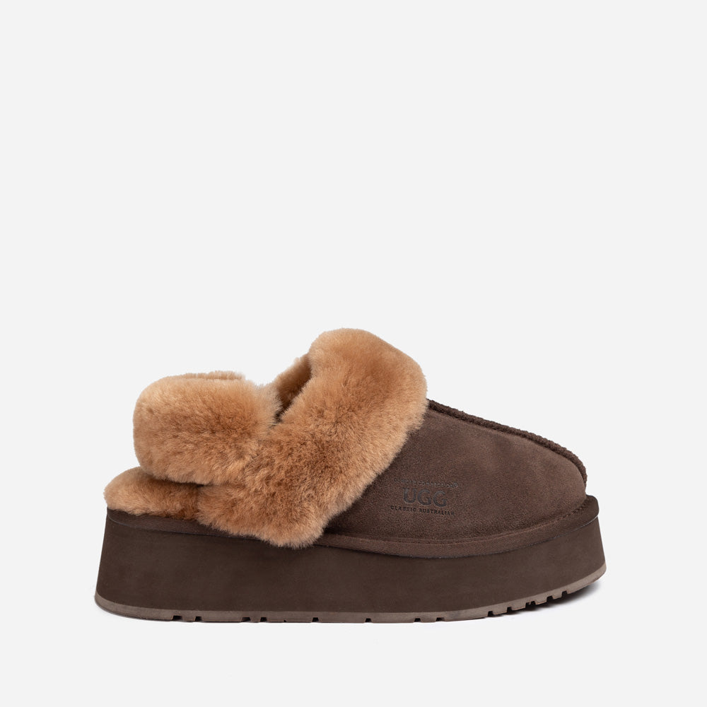 Ugg Platform Slipper (Elastic Logo & Wool Strap) 4.5cm (Detachable Feature)(Water Resistant)-LADIES UGG-PEROZ Accessories