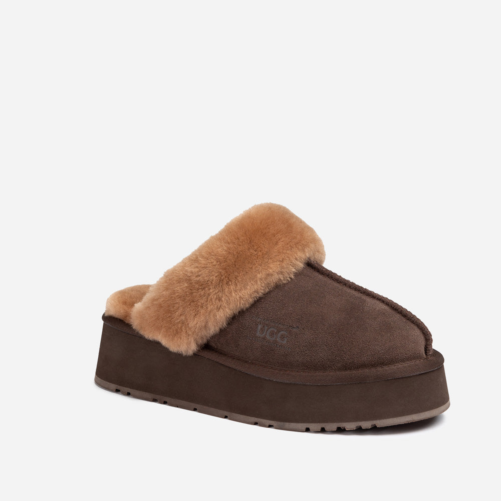Ugg Platform Slipper (Elastic Logo & Wool Strap) 4.5cm (Detachable Feature)(Water Resistant)-LADIES UGG-PEROZ Accessories
