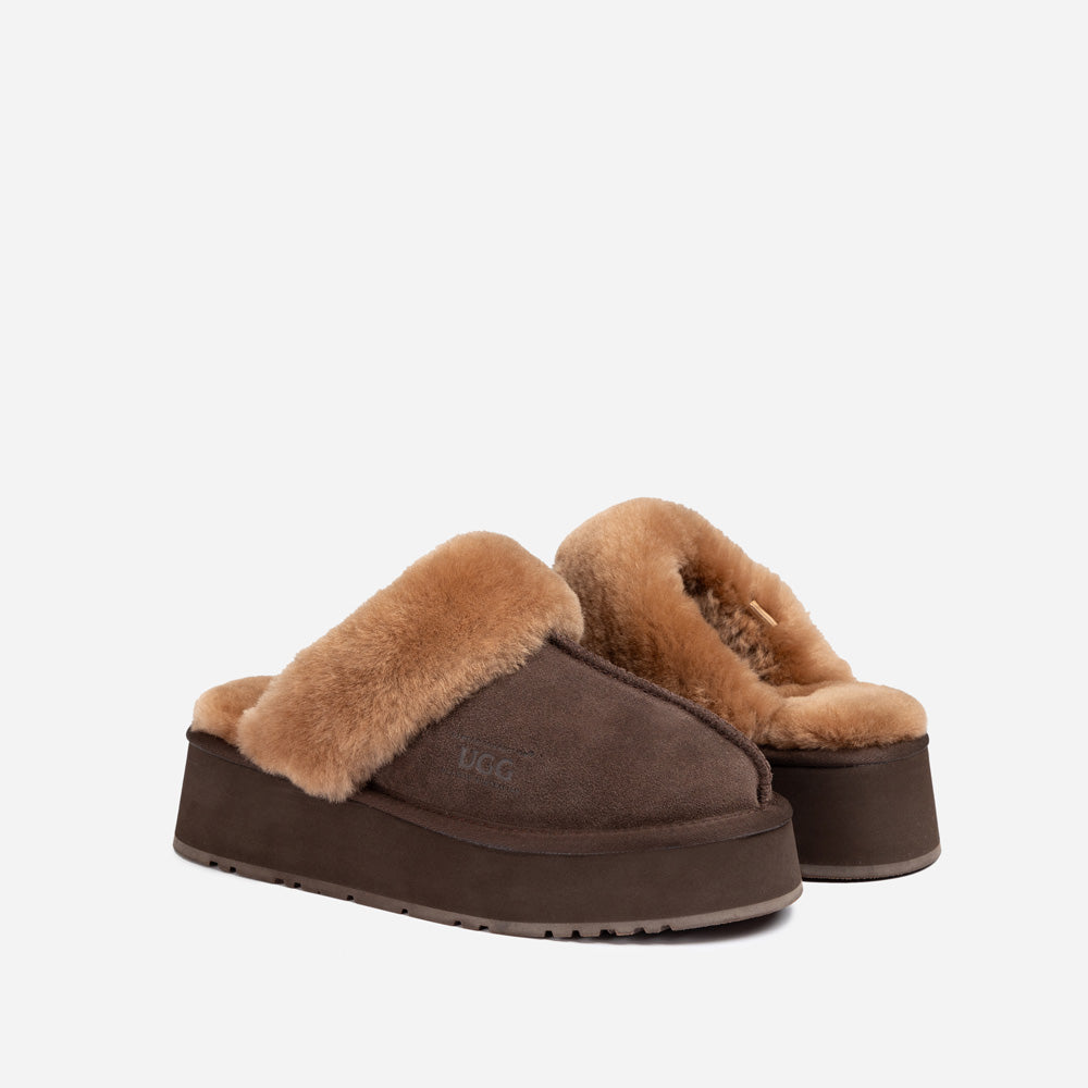 Ugg Platform Slipper (Elastic Logo & Wool Strap) 4.5cm (Detachable Feature)(Water Resistant)-LADIES UGG-PEROZ Accessories