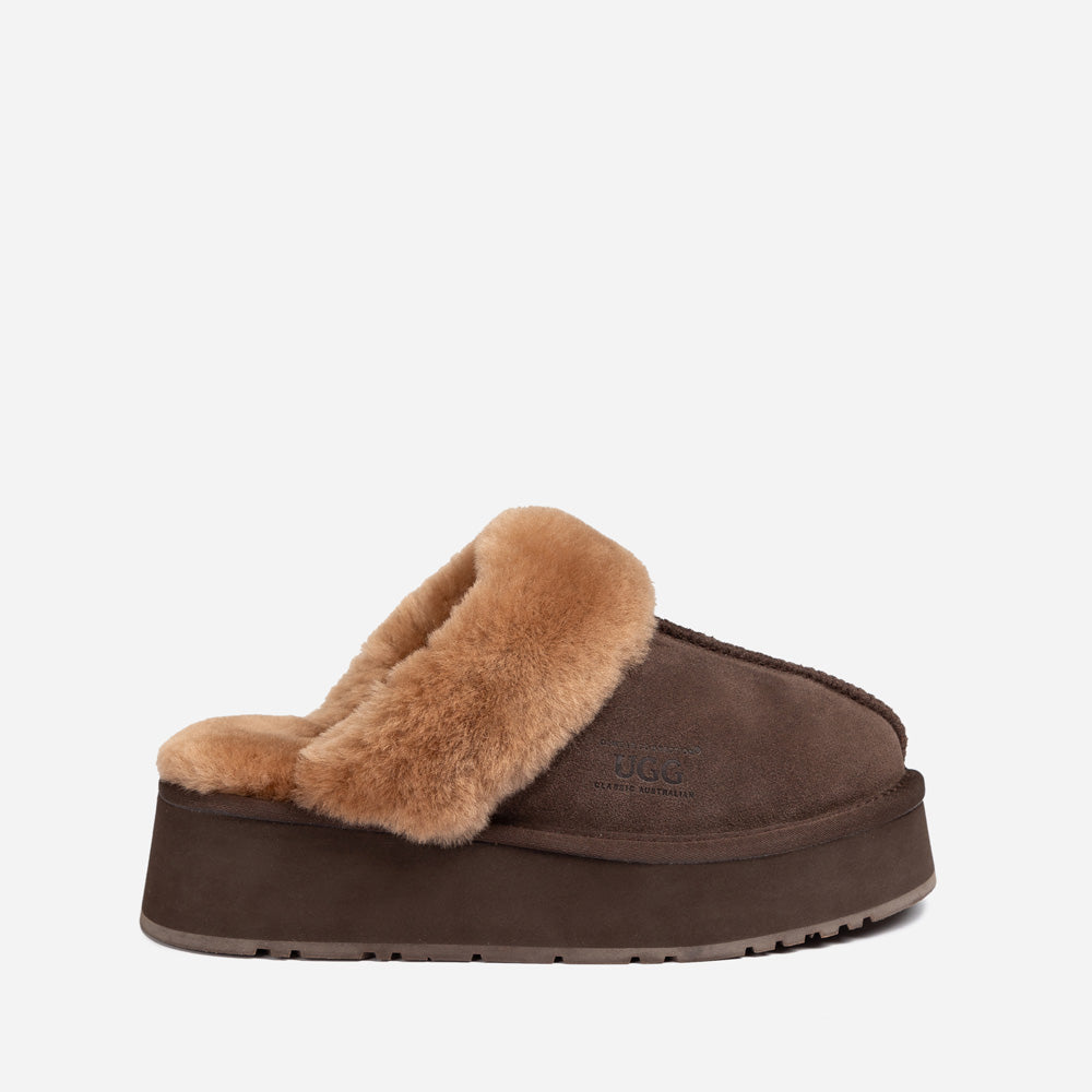Ugg Platform Slipper (Elastic Logo & Wool Strap) 4.5cm (Detachable Feature)(Water Resistant)-LADIES UGG-PEROZ Accessories