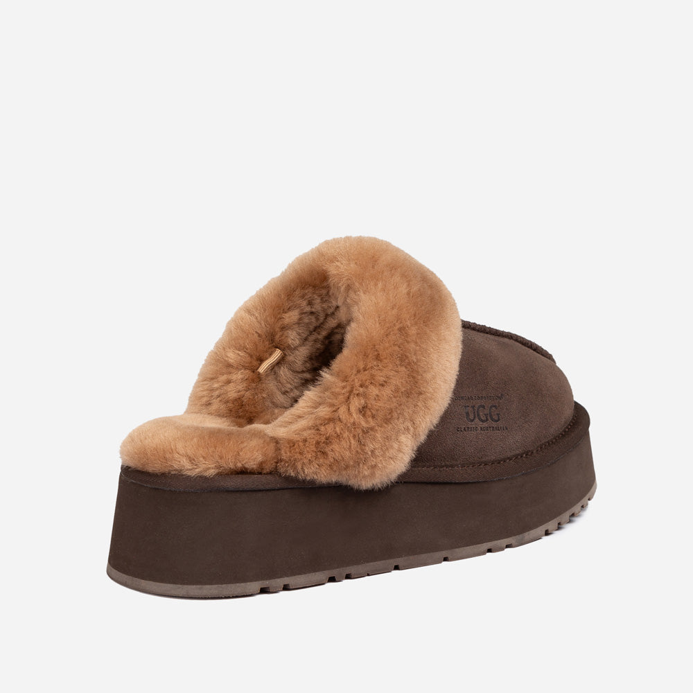 Ugg Platform Slipper (Elastic Logo & Wool Strap) 4.5cm (Detachable Feature)(Water Resistant)-LADIES UGG-PEROZ Accessories
