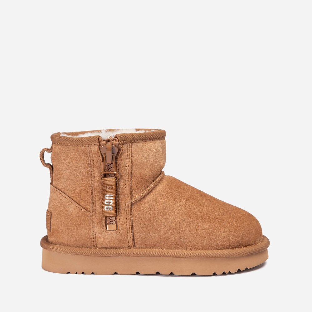 Ugg Kids Mini Zipper Tape Logo Boots-KIDS UGG-PEROZ Accessories