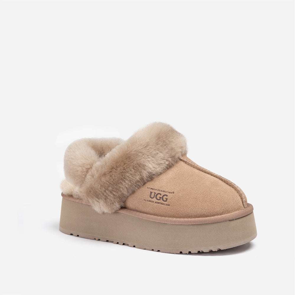 Ugg Platform Slipper (Elastic Logo & Wool Strap) 4.5cm (Detachable Feature)(Water Resistant)-LADIES UGG-PEROZ Accessories