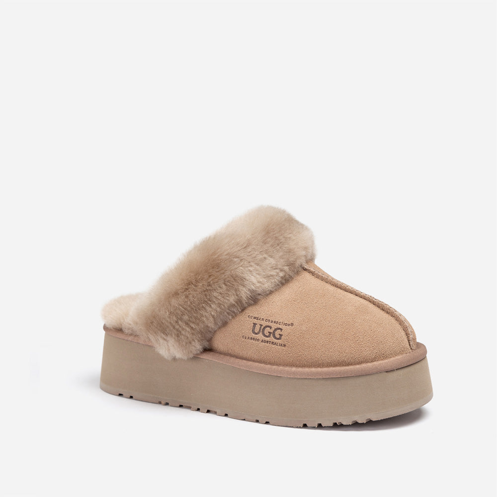 Ugg Platform Slipper (Elastic Logo & Wool Strap) 4.5cm (Detachable Feature)(Water Resistant)-LADIES UGG-PEROZ Accessories