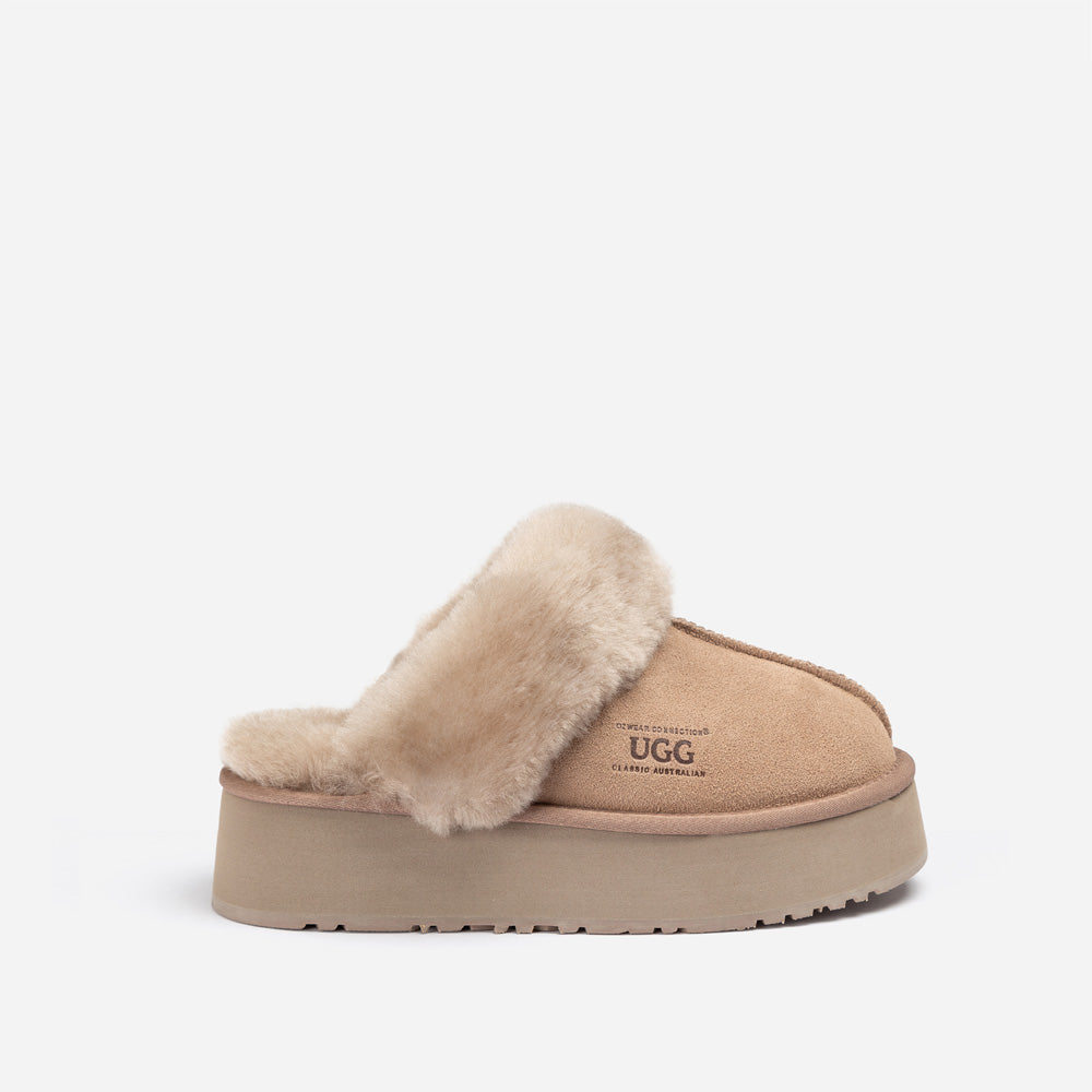 Ugg Platform Slipper (Elastic Logo & Wool Strap) 4.5cm (Detachable Feature)(Water Resistant)-LADIES UGG-PEROZ Accessories