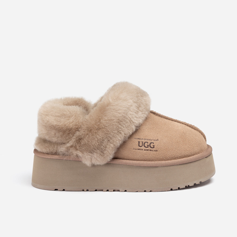 Ugg Platform Slipper (Elastic Logo & Wool Strap) 4.5cm (Detachable Feature)(Water Resistant)-LADIES UGG-PEROZ Accessories