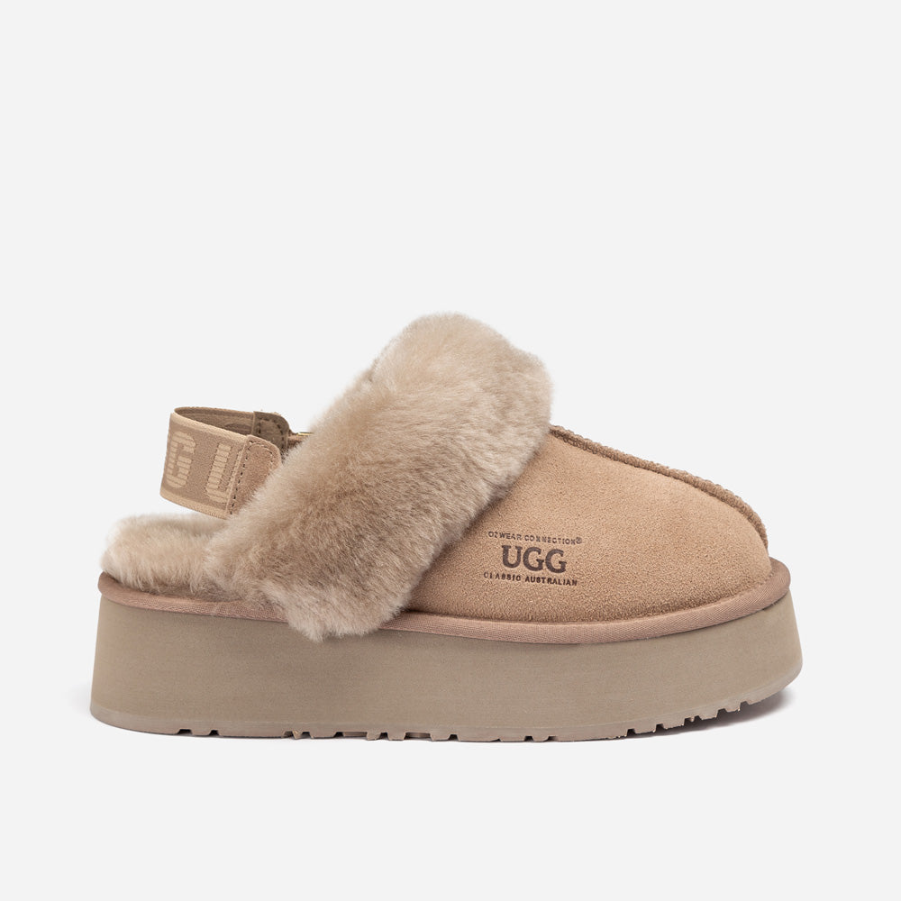 Ugg Platform Slipper (Elastic Logo & Wool Strap) 4.5cm (Detachable Feature)(Water Resistant)-LADIES UGG-PEROZ Accessories