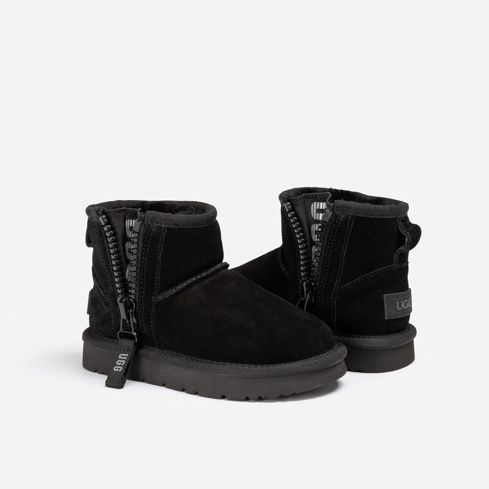 Ugg Kids Mini Zipper Tape Logo Boots-KIDS UGG-PEROZ Accessories