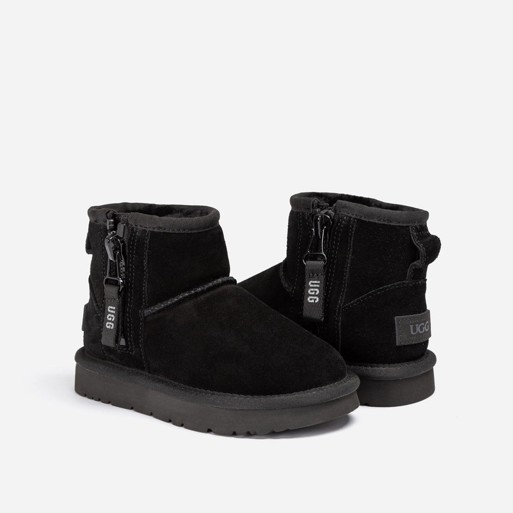 Ugg Kids Mini Zipper Tape Logo Boots-KIDS UGG-PEROZ Accessories