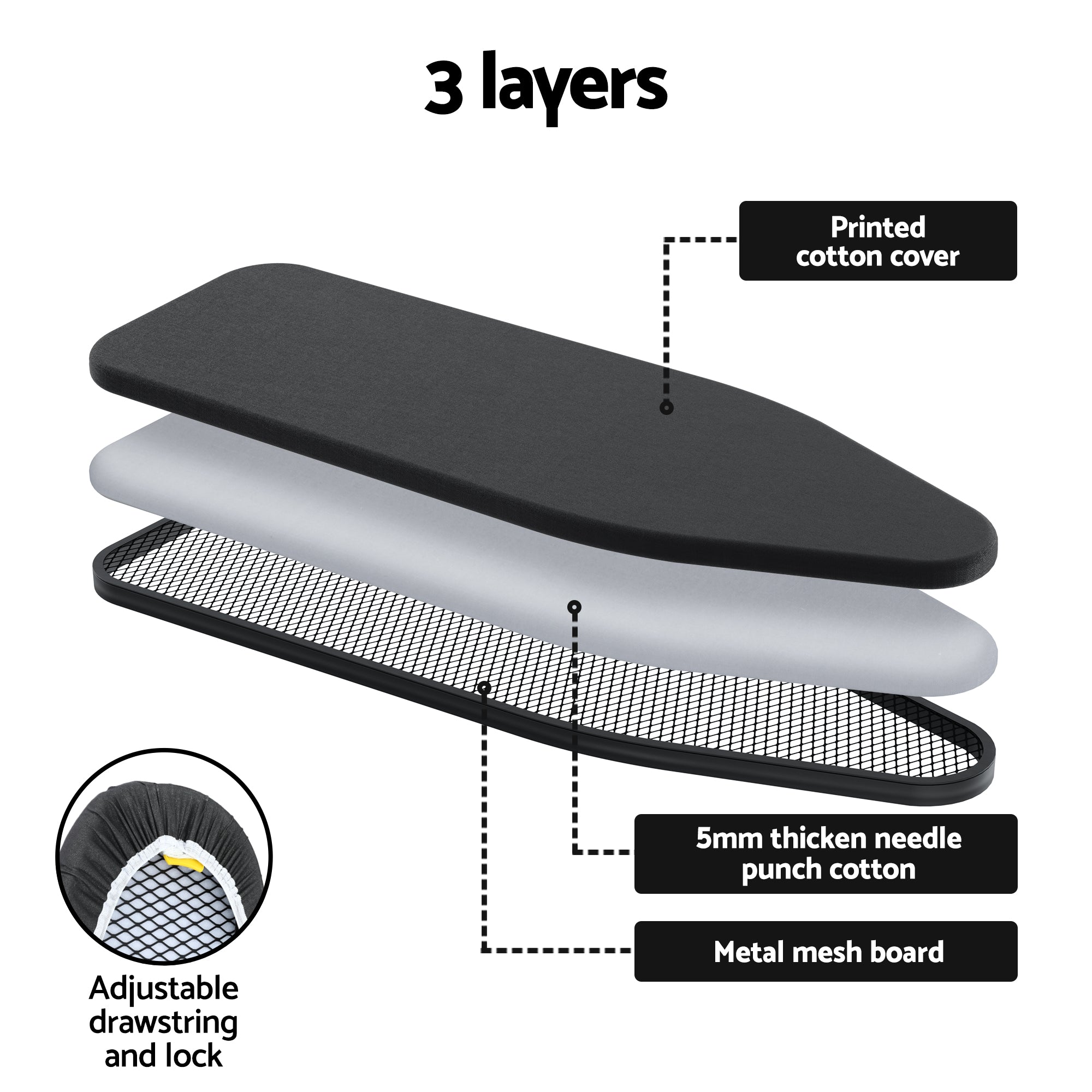 Artiss Ironing Board with Iron Rest with 3 Layers Extra Thick Cover Easy Storage-Appliances > Washers, Dryers & Irons > Irons & Ironing Systems-PEROZ Accessories