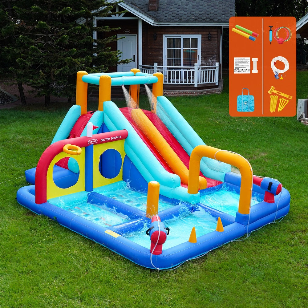 Doctor Dolphin 10-IN-1 Inflatable Water Park Dual Slides-Inflatable Toys-PEROZ Accessories