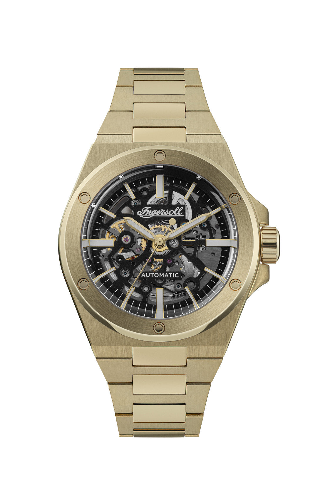 Ingersoll The Baller Automatic Black Dial Gold Stainless Steel Strap Watch-PEROZ Accessories