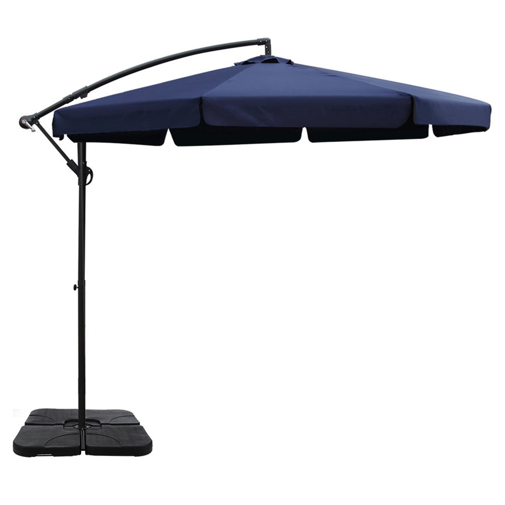 Instahut 3m Outdoor Umbrella w/Base Cantilever Garden Beach Patio Navy-Home & Garden > Shading > Umbrellas & Sunshades-PEROZ Accessories