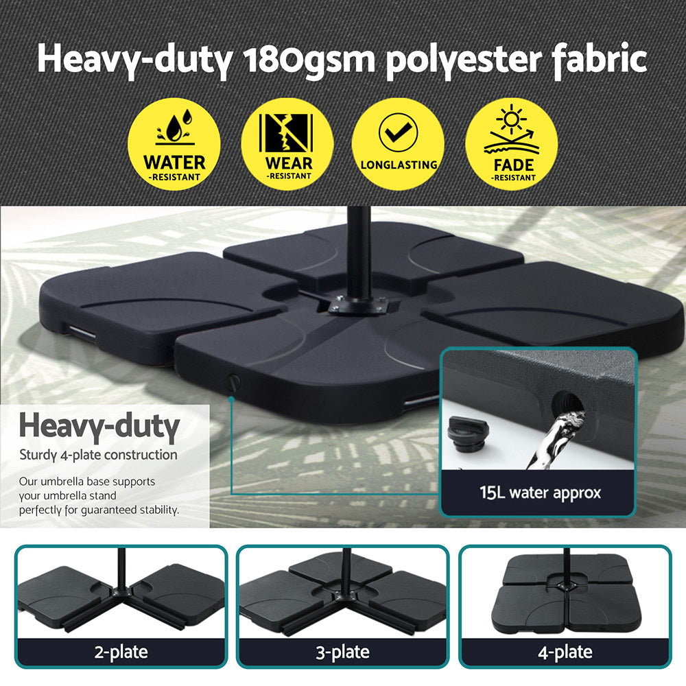 Instahut Outdoor Umbrella 3M Cantilever Beach LED Base Garden Sun Patio Charcoal-Home & Garden > Shading > Umbrellas & Sunshades-PEROZ Accessories