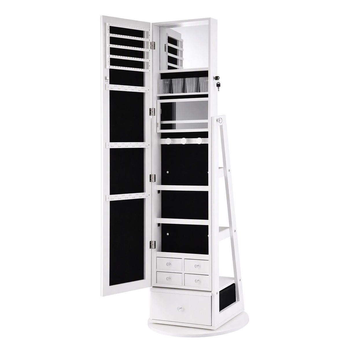 Artiss 360° Rotating Jewelry Cabinet Full Length Mirror, White-Furniture > Office > Storage Cabinets-PEROZ Accessories
