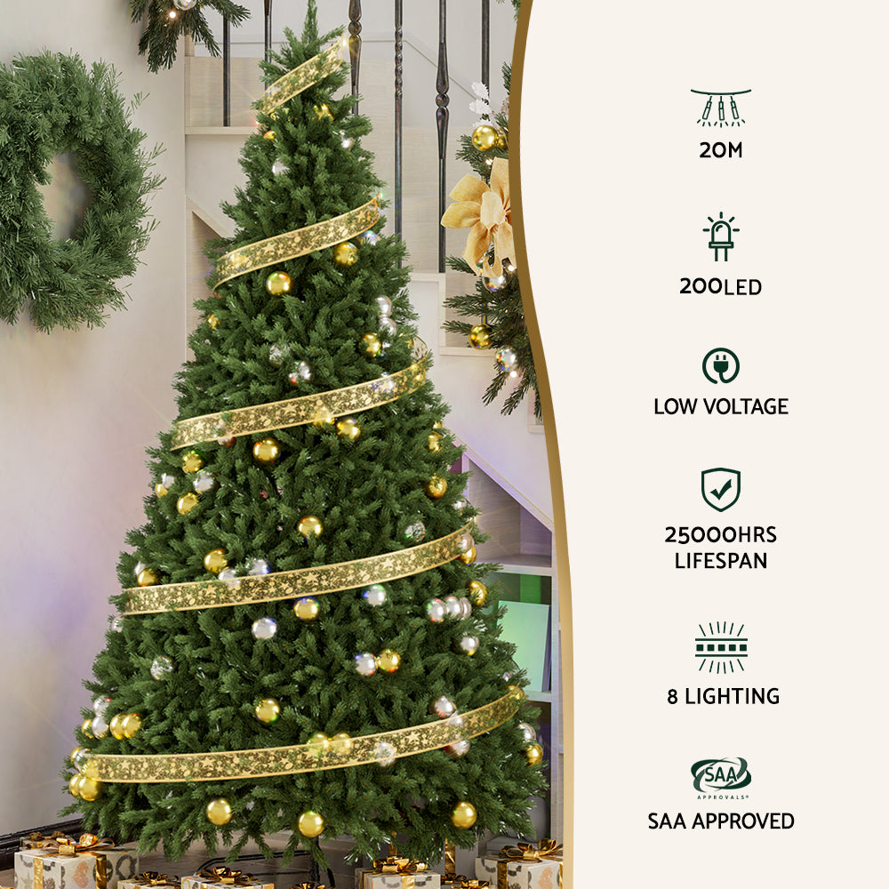 Jingle Jollys 20M Christmas Lights Fairy Ribbon Light 200 LED Xmas Decor Golden-Occasions > Christmas > Outdoor Decorations & Lights-PEROZ Accessories