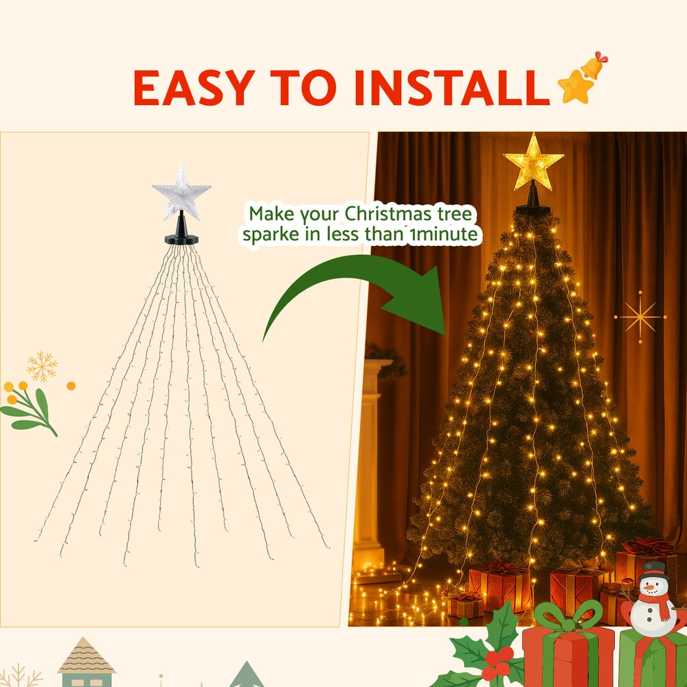 Jingle Jollys 2.5M Christmas Lights Waterfall String Light 300 LED Star Topper-Occasions > Christmas > Outdoor Decorations & Lights-PEROZ Accessories