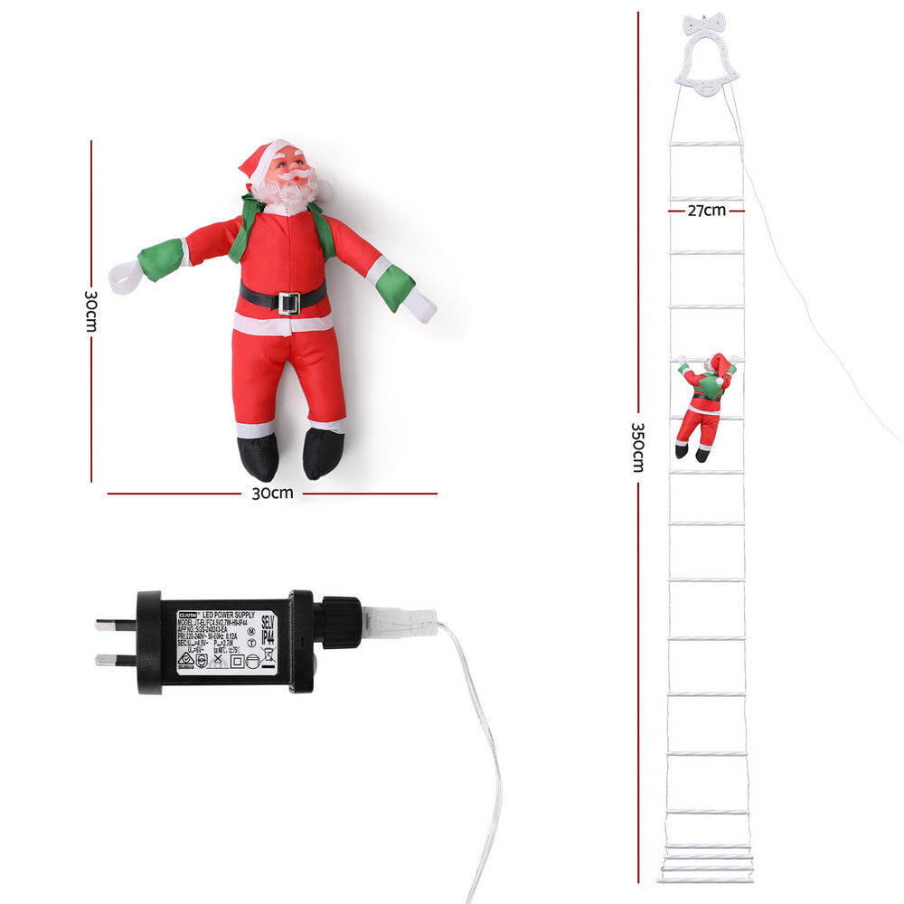 Jingle Jollys 3.5M Christmas Lights 300 LED Ladder Light with Santa Claus Decor-Occasions > Christmas > Outdoor Decorations & Lights-PEROZ Accessories