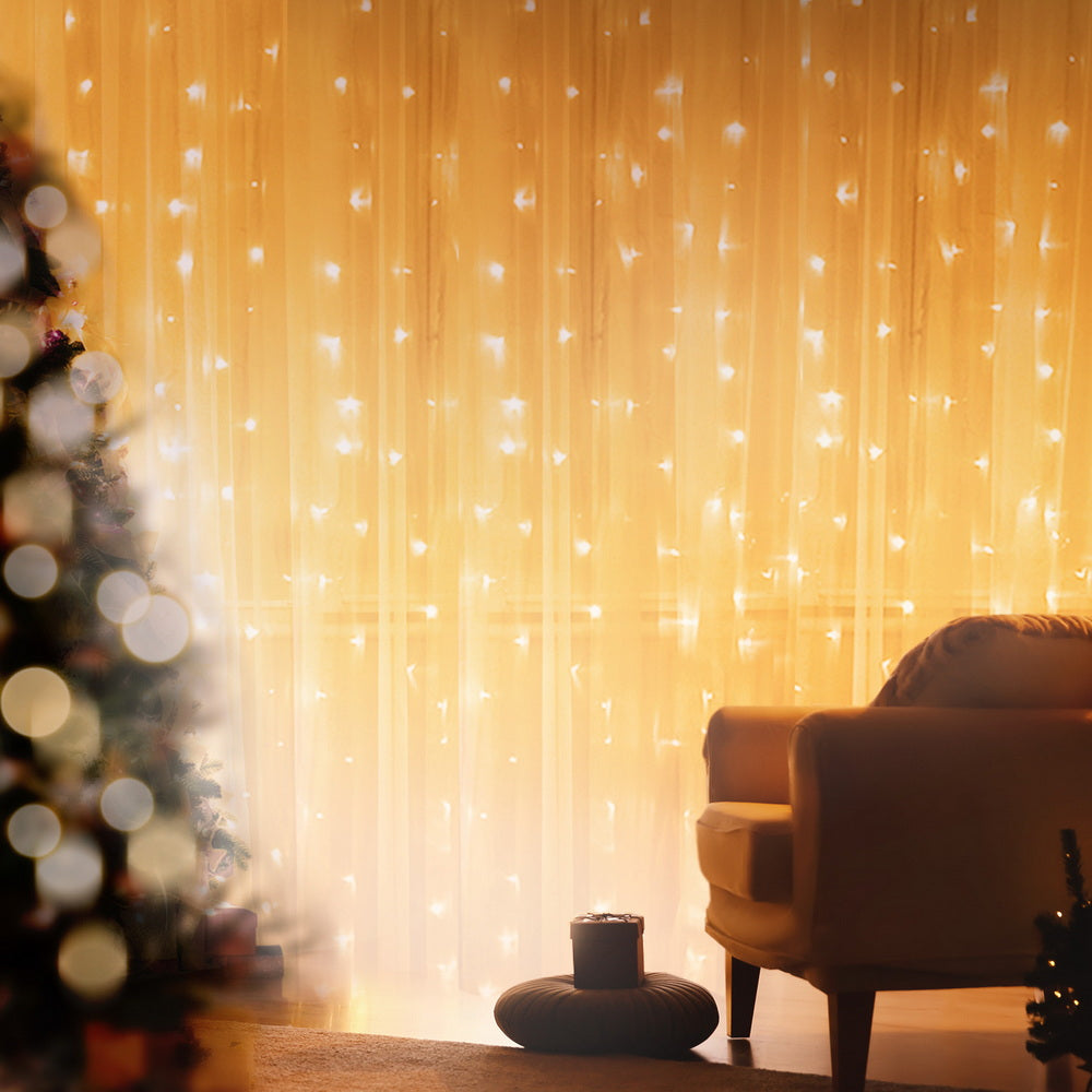 Jingle Jollys 3X3M Christmas Lights Curtain String Light 300 LED Warm White-Occasions > Christmas > Outdoor Decorations & Lights-PEROZ Accessories