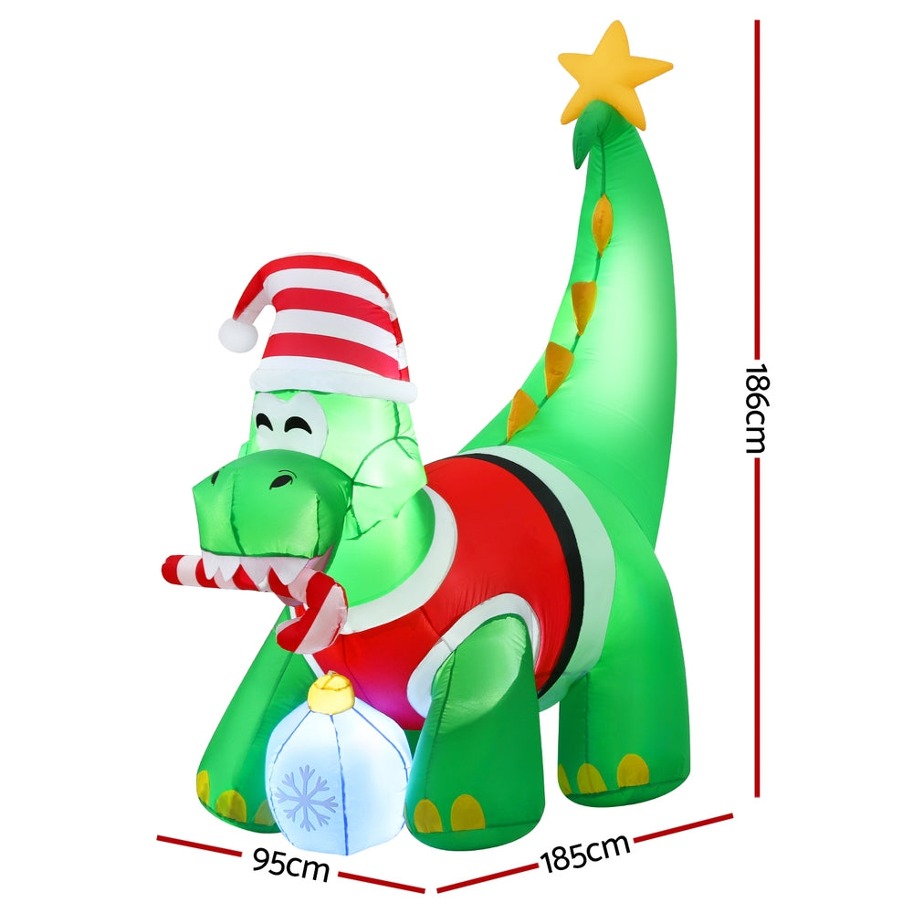 Jingle Jollys Christmas Inflatable Dinosaur 1.86M Height LED Decorations Illuminated-Occasions > Christmas > Christmas Decorations-PEROZ Accessories